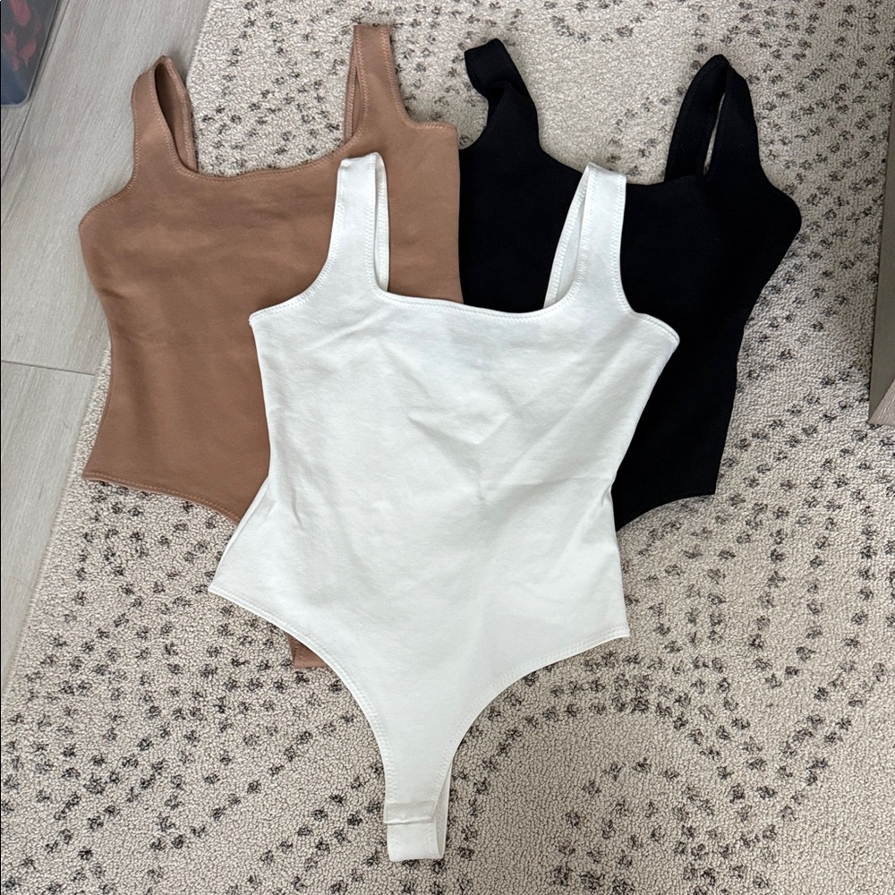 NEW Kittenish  3 Square Neck Bodysuits- white, nude, black - size small